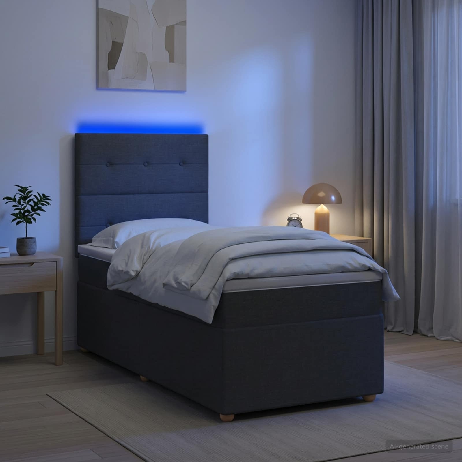 LED Boxspringbett mit Matratze Dunkelgrau 90 x 190 cm Stoff