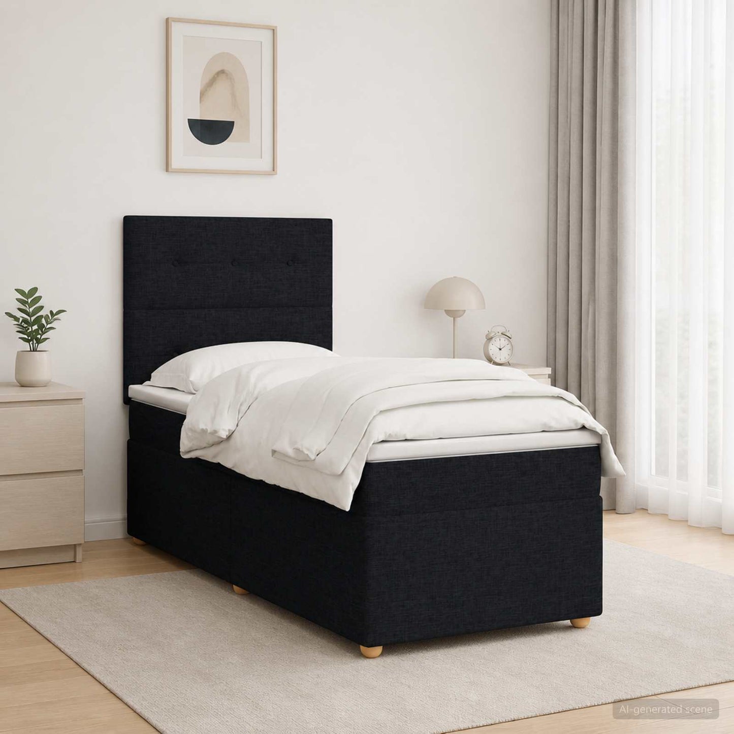 Boxspringbett mit Matratze Schwarz 90 x 190 cm Stoff