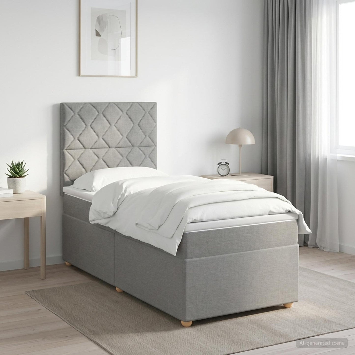 Boxspringbett mit Matratze Hellgrau 90 x 200 cm Stoff