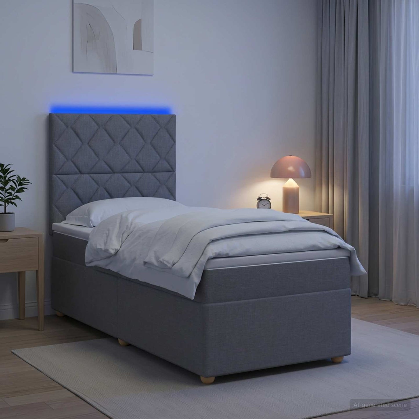 Boxspringbett mit Matratze Hellgrau 90 x 200 cm Stoff