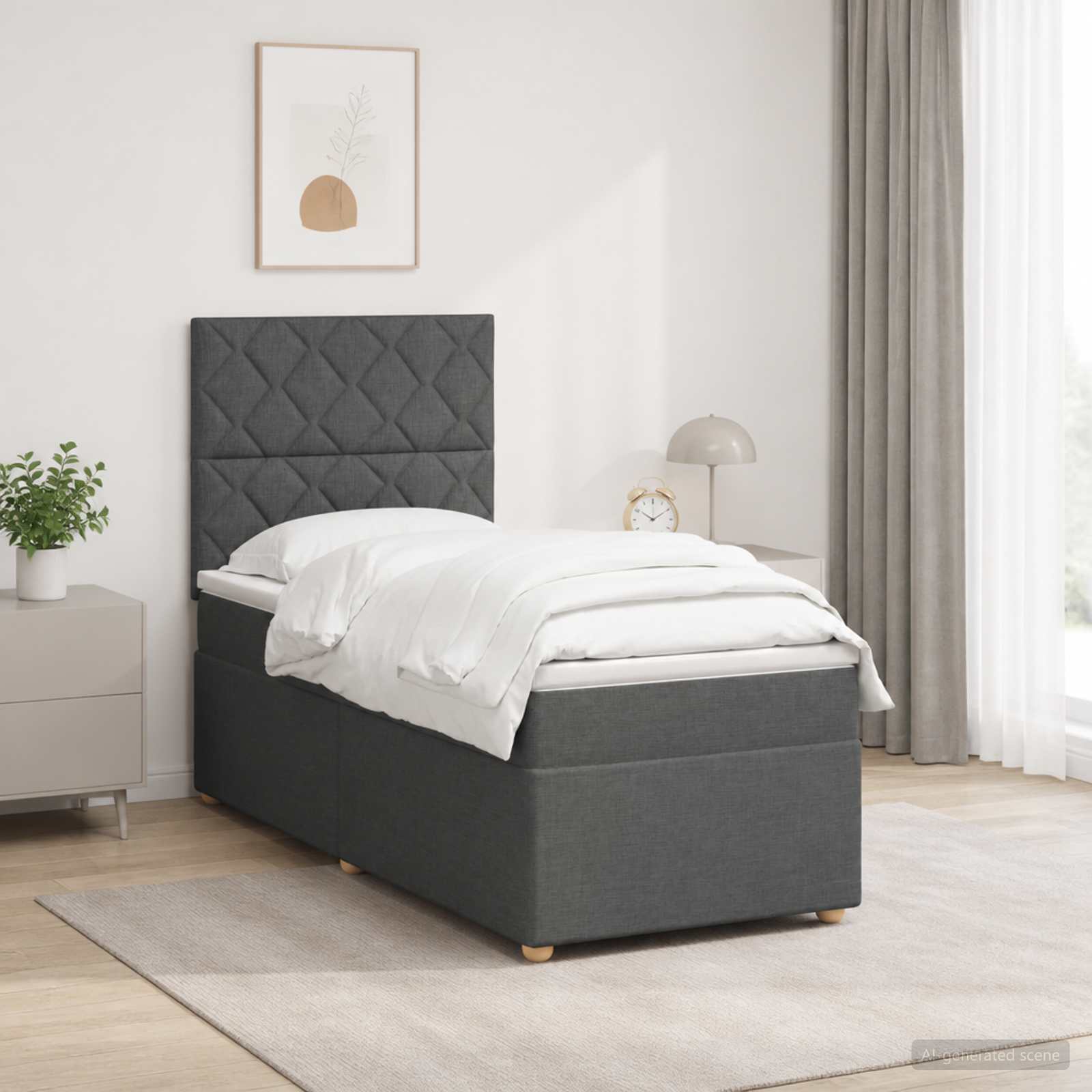 Boxspringbett mit Matratze Dunkelgrau 100 x 200 cm Stoff
