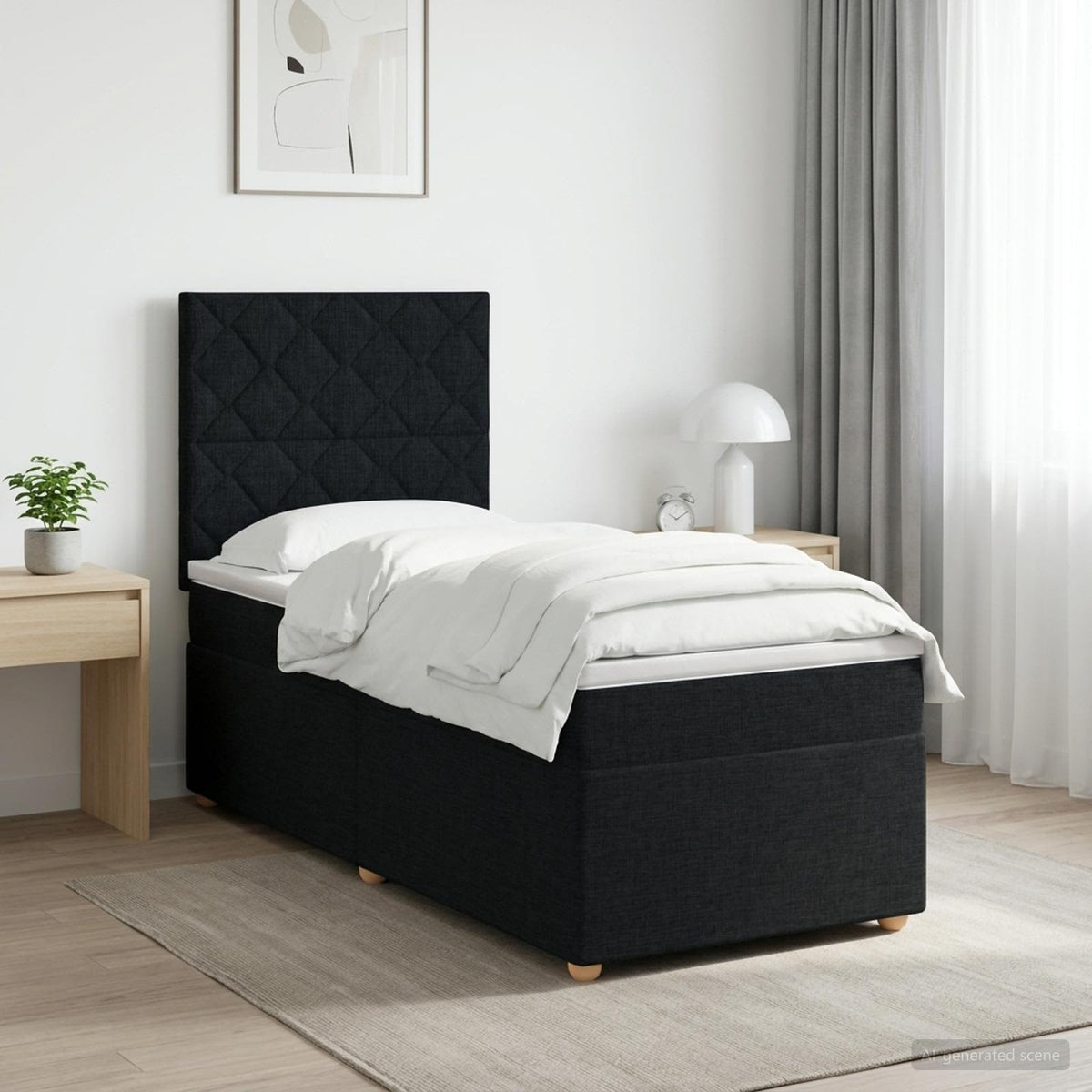 Boxspringbett mit Matratze Schwarz 100 x 200 cm Stoff