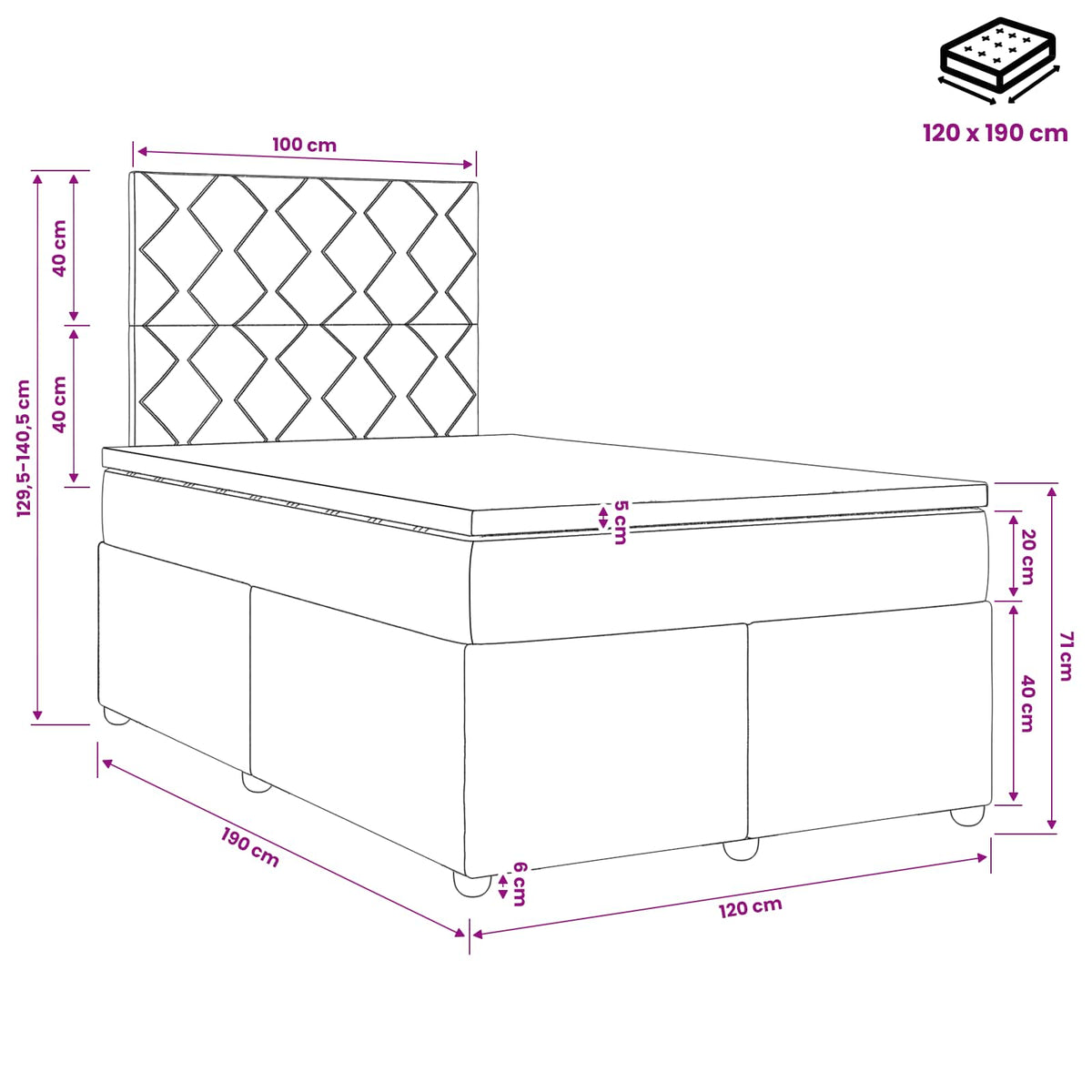 Boxspringbett mit Matratze Schwarz 120 x 190 cm Stoff