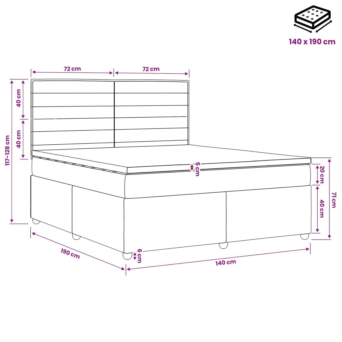 Boxspringbett mit Matratze Schwarz 140 x 190 cm Stoff