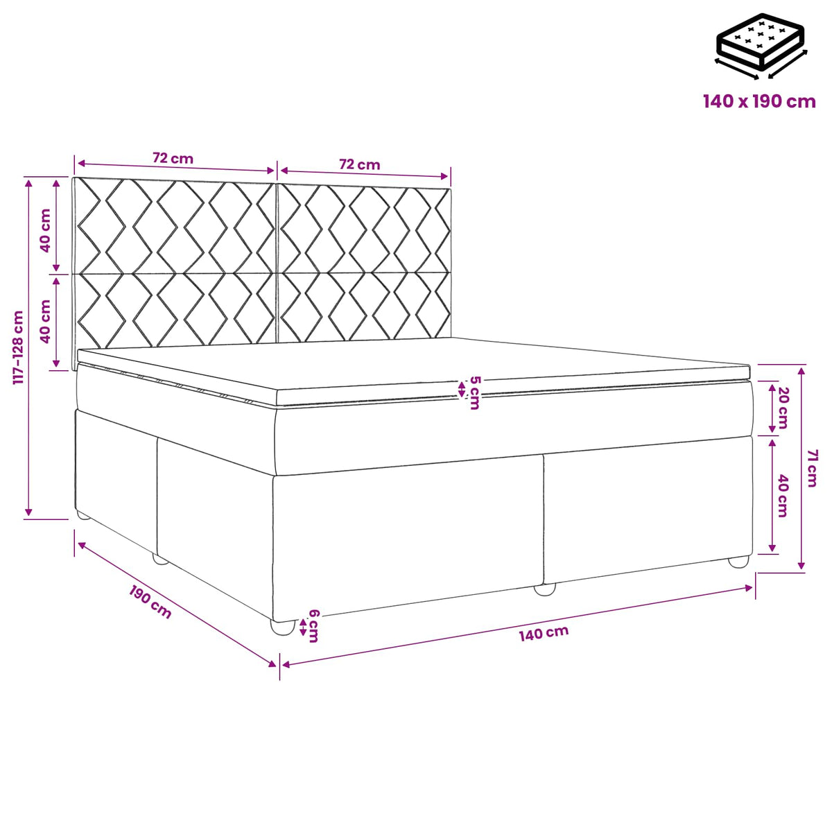 Boxspringbett mit Matratze Dunkelgrau 140 x 190 cm Stoff