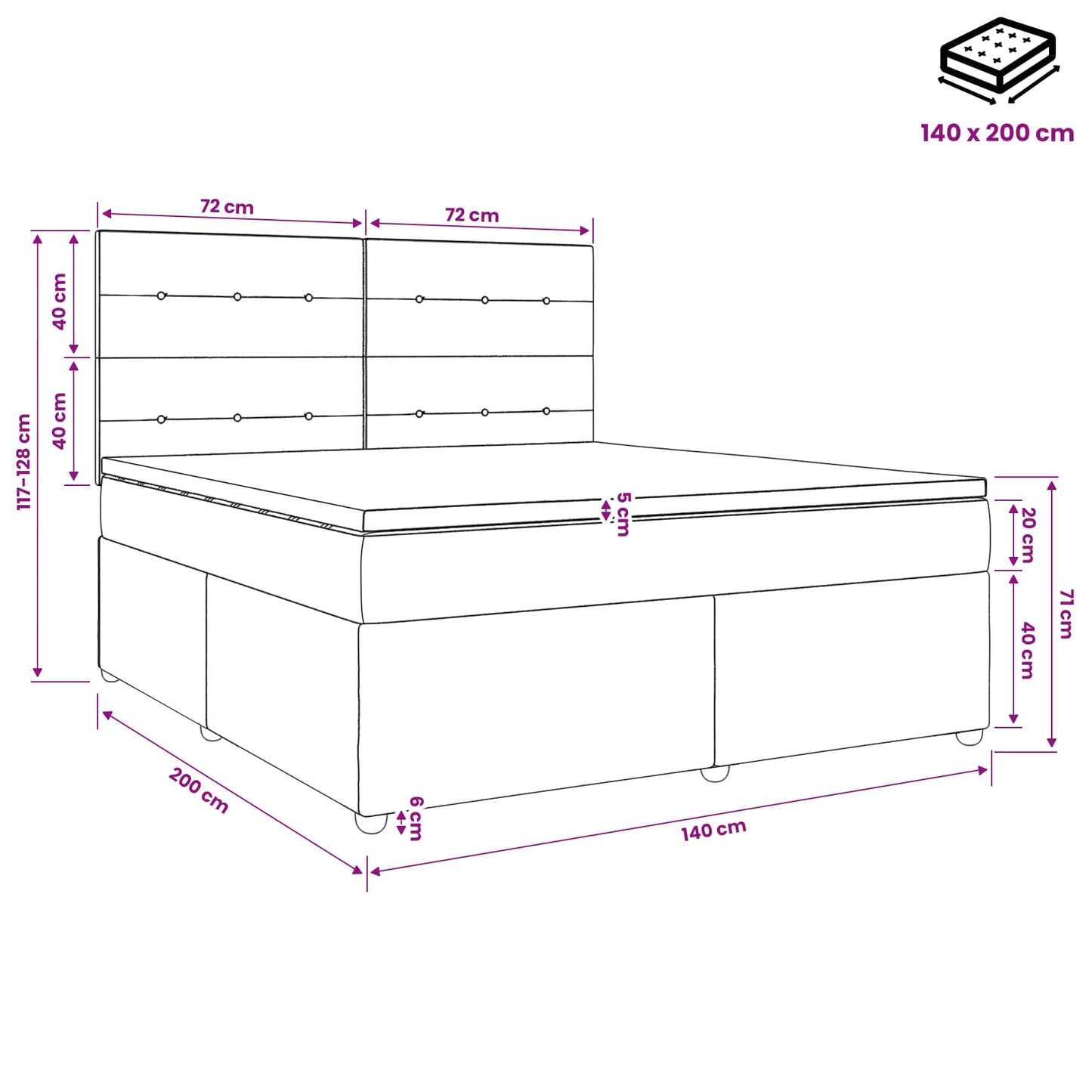 Boxspringbett mit Matratze Hellgrau 140 x 200 cm Stoff