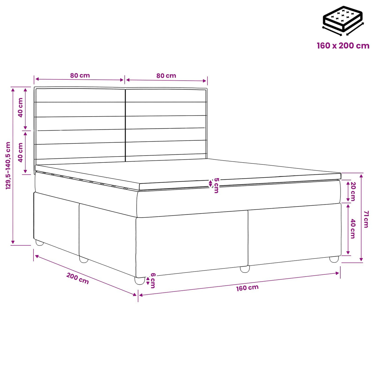 Boxspringbett mit Matratze Schwarz 160 x 200 cm Stoff