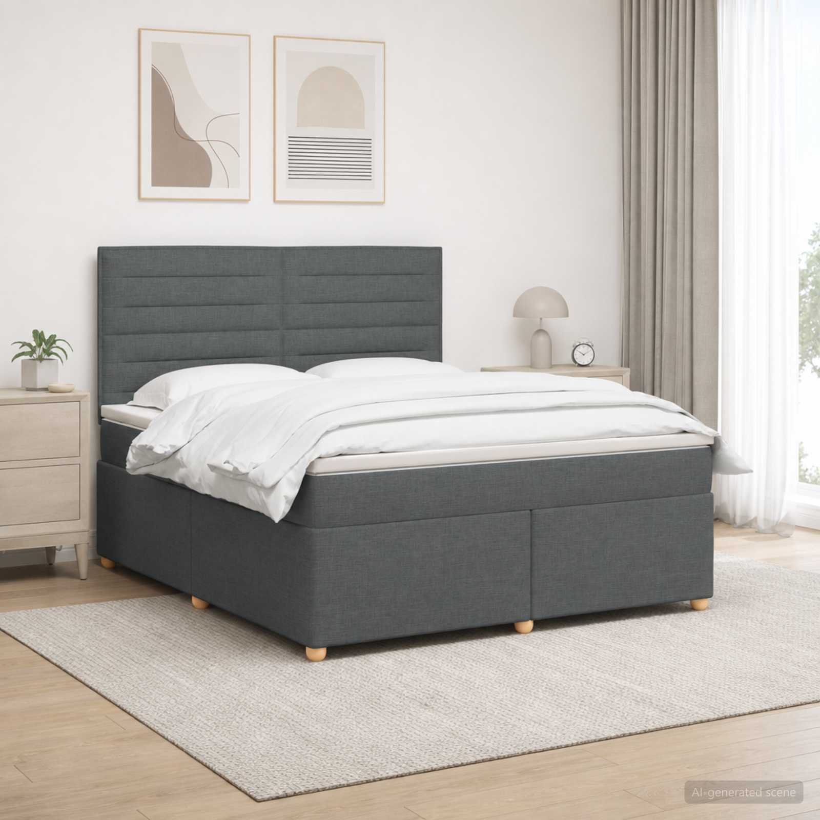 Boxspringbett mit Matratze Dunkelgrau 140 x 190 cm Stoff
