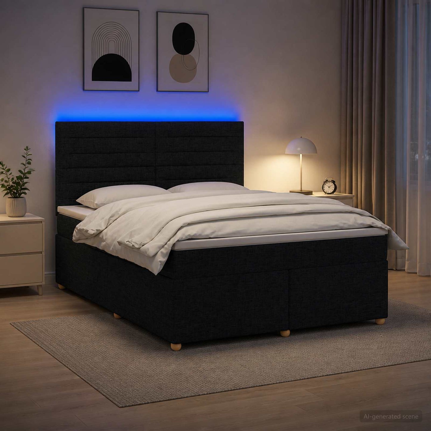 Boxspringbett mit Matratze Schwarz 140 x 190 cm Stoff