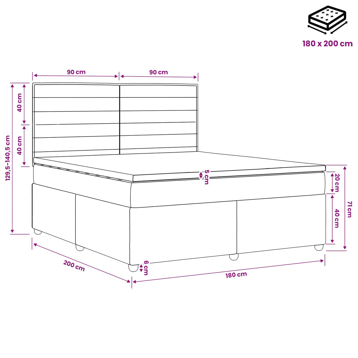 Boxspringbett mit Matratze Schwarz 180 x 200 cm Stoff