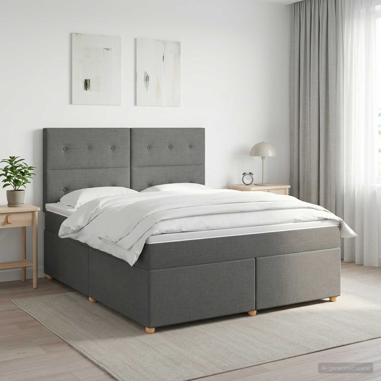 Boxspringbett mit Matratze Dunkelgrau 140 x 200 cm Stoff