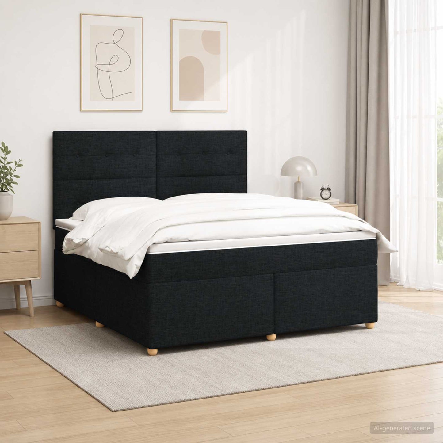 Boxspringbett mit Matratze Schwarz 140 x 190 cm Stoff
