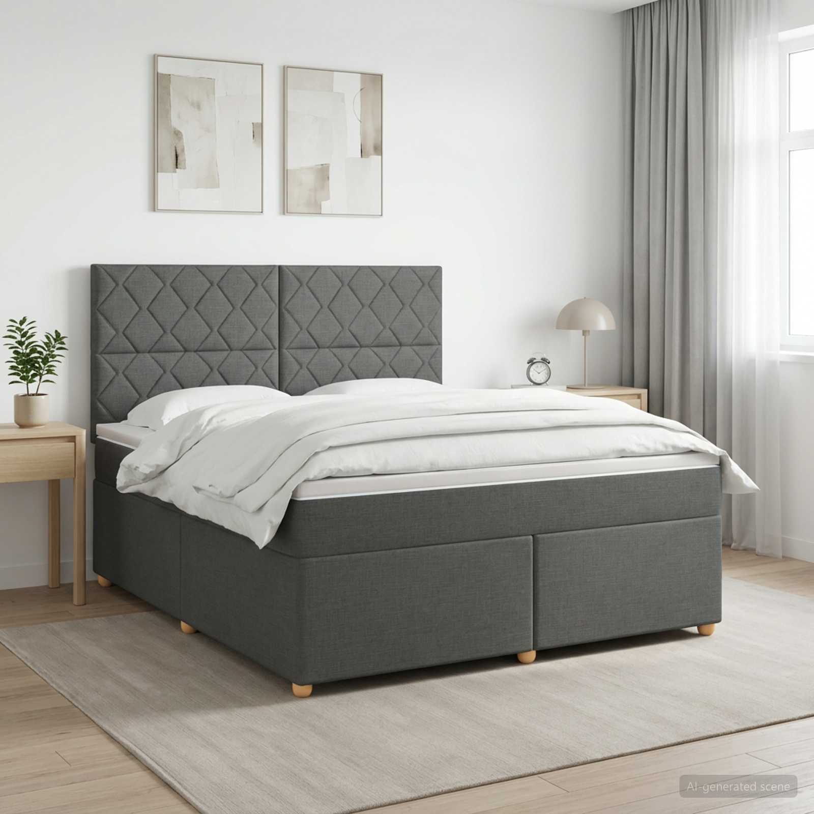 Boxspringbett mit Matratze Dunkelgrau 140 x 200 cm Stoff