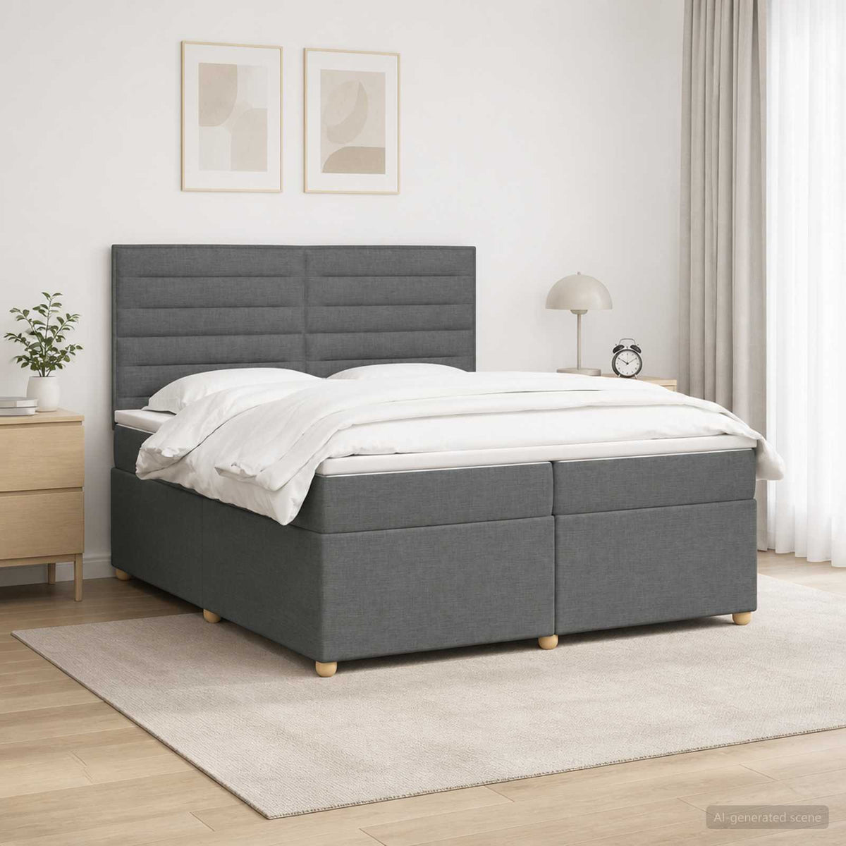 Boxspringbett mit Matratze Dunkelgrau 200 x 200 cm Stoff
