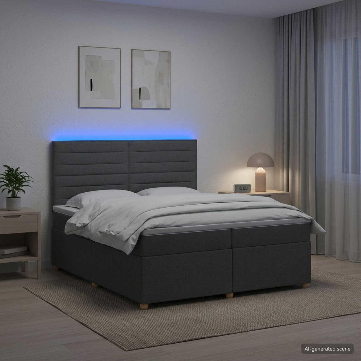 Boxspringbett mit Matratze Dunkelgrau 200 x 200 cm Stoff