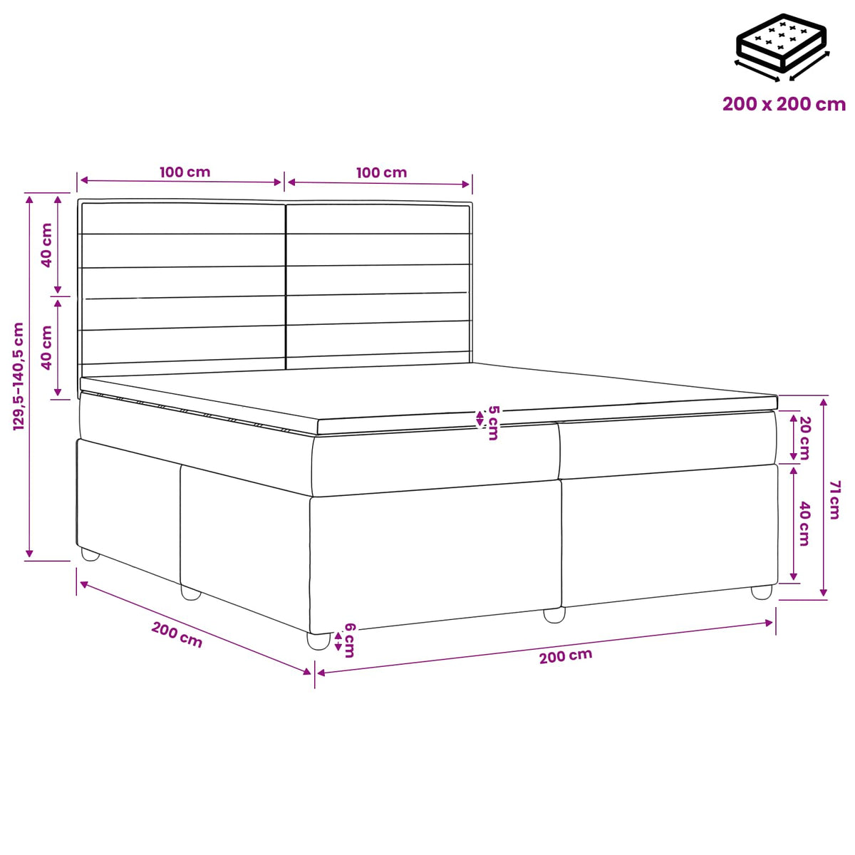 Boxspringbett mit Matratze Dunkelgrau 200 x 200 cm Stoff