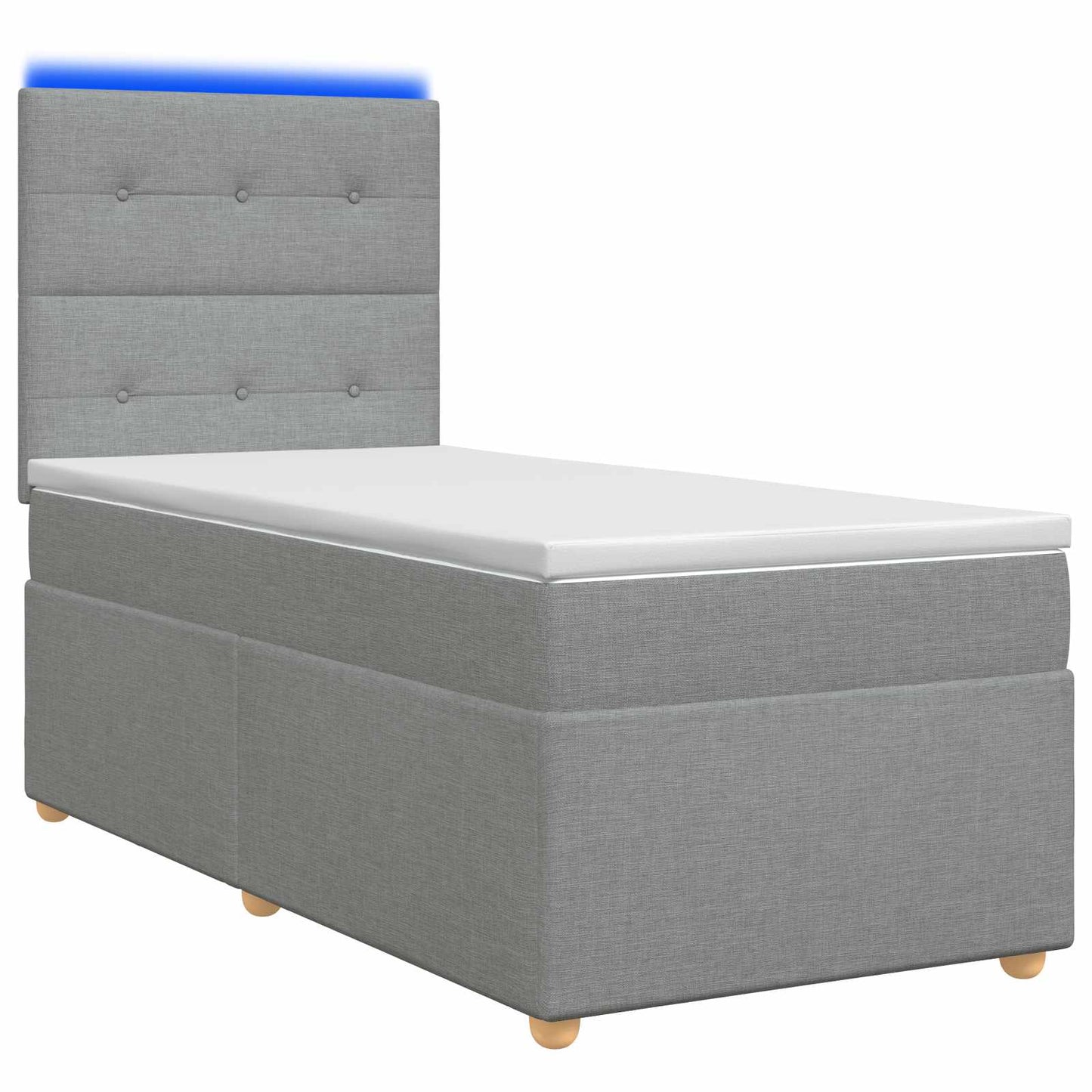 LED Boxspringbett mit Matratze Hellgrau 90 x 190 cm Stoff