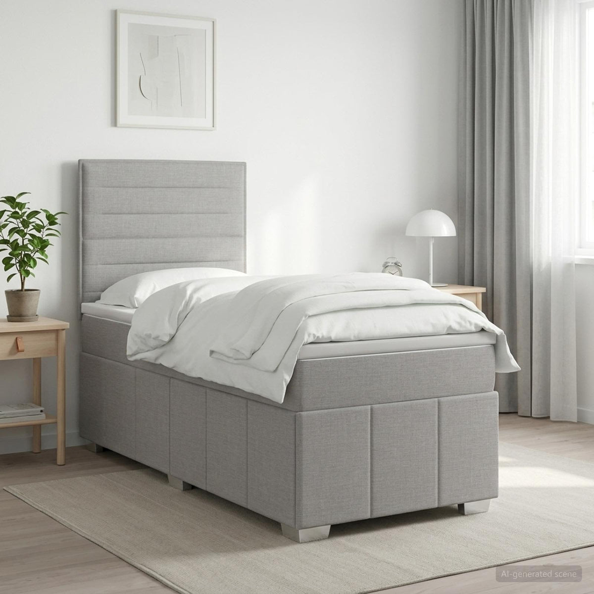 LED Boxspringbett mit Matratze Hellgrau 90 x 200 cm Stoff
