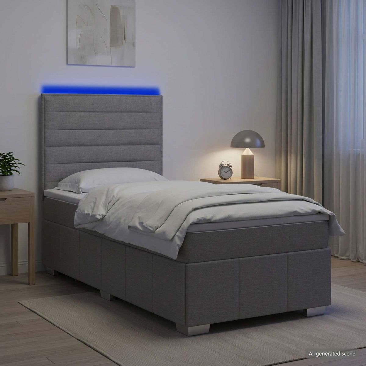 LED Boxspringbett mit Matratze Hellgrau 90 x 200 cm Stoff