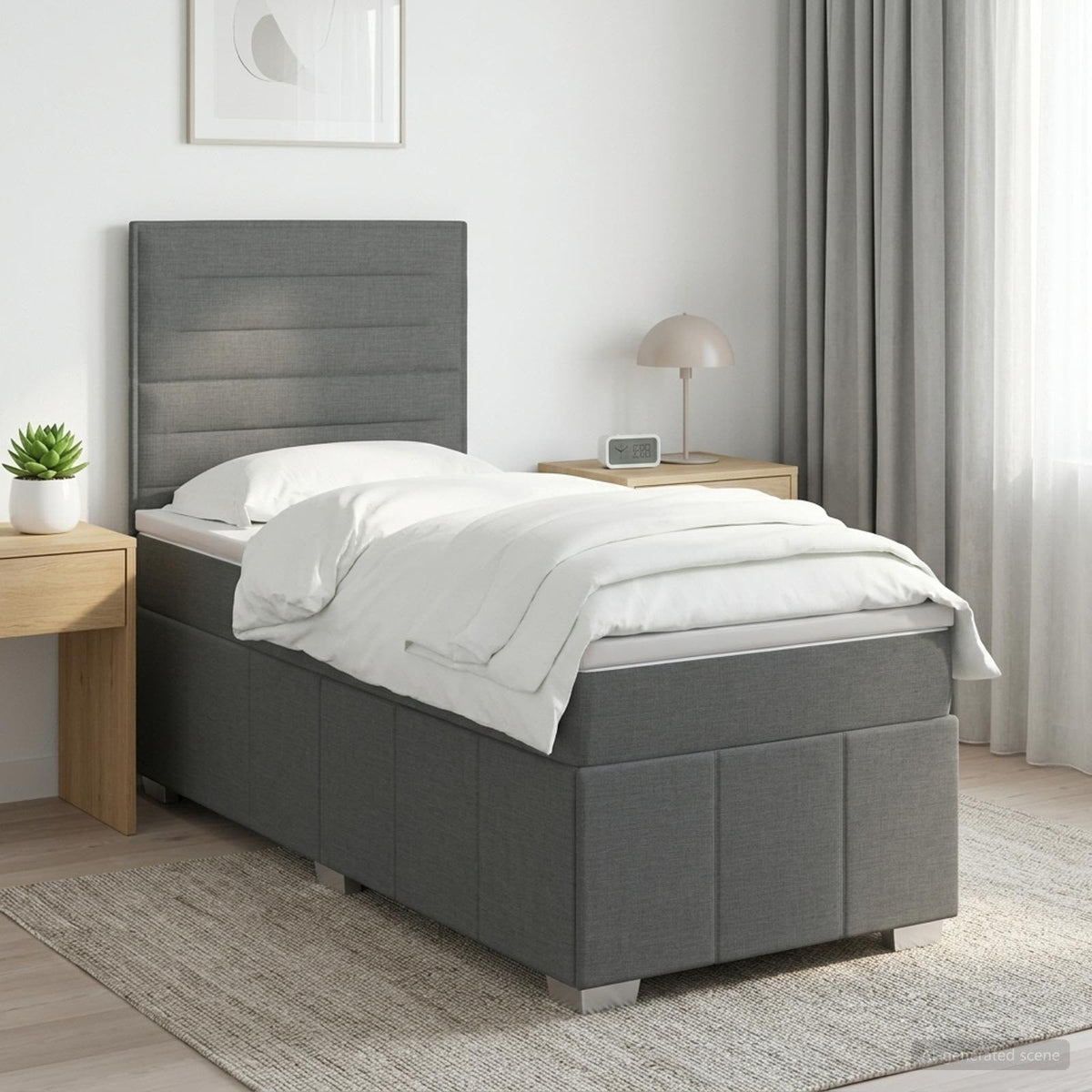 LED Boxspringbett mit Matratze Dunkelgrau 90 x 190 cm Stoff