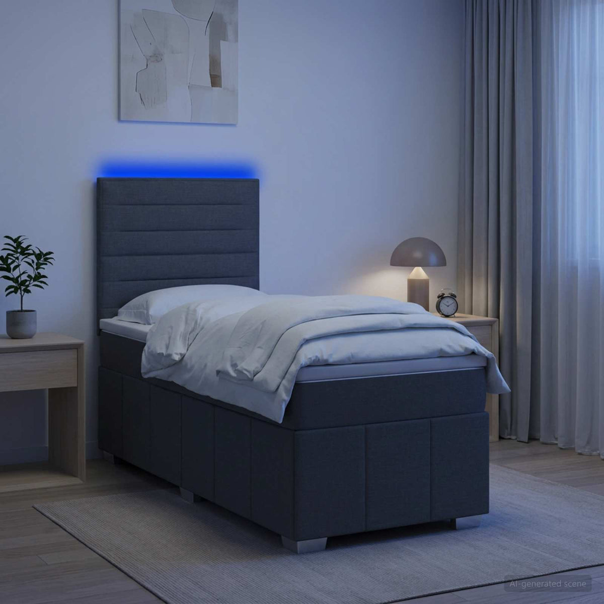 LED Boxspringbett mit Matratze Dunkelgrau 90 x 190 cm Stoff