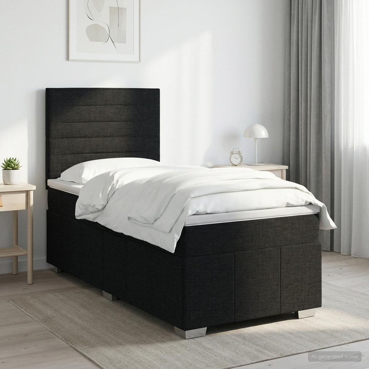 LED Boxspringbett mit Matratze Schwarz 90 x 200 cm Stoff