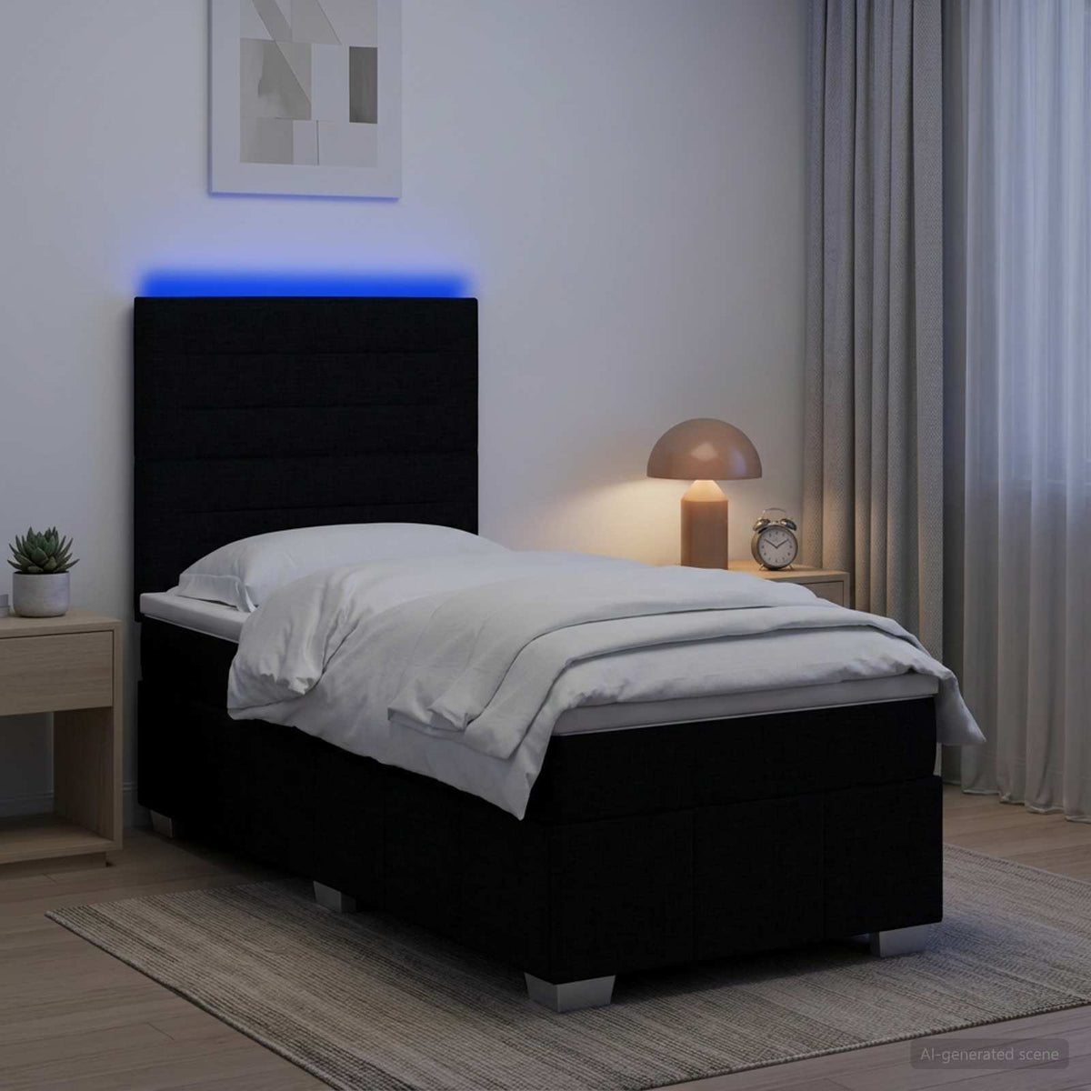 LED Boxspringbett mit Matratze Schwarz 90 x 200 cm Stoff