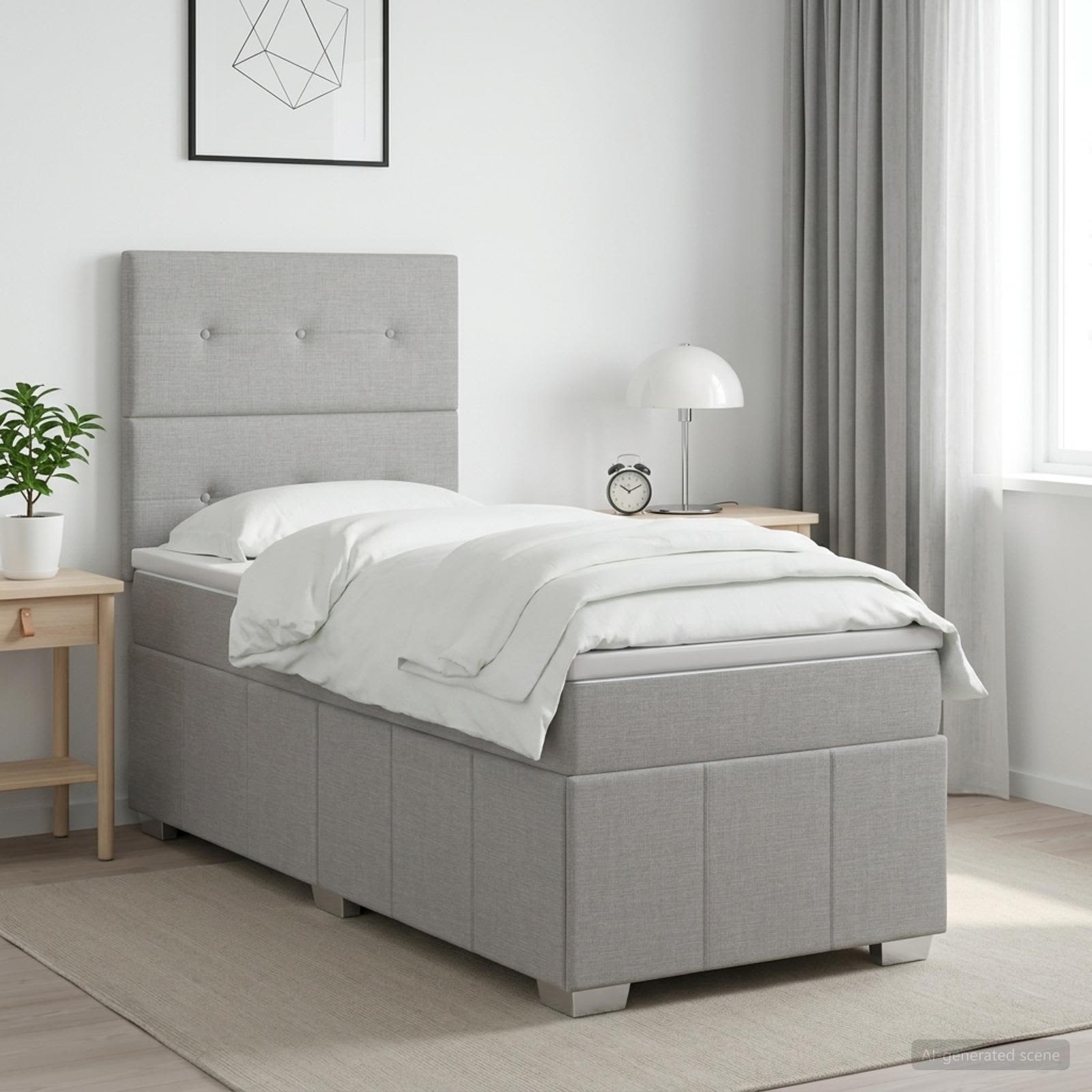 LED Boxspringbett mit Matratze Hellgrau 90 x 200 cm Stoff