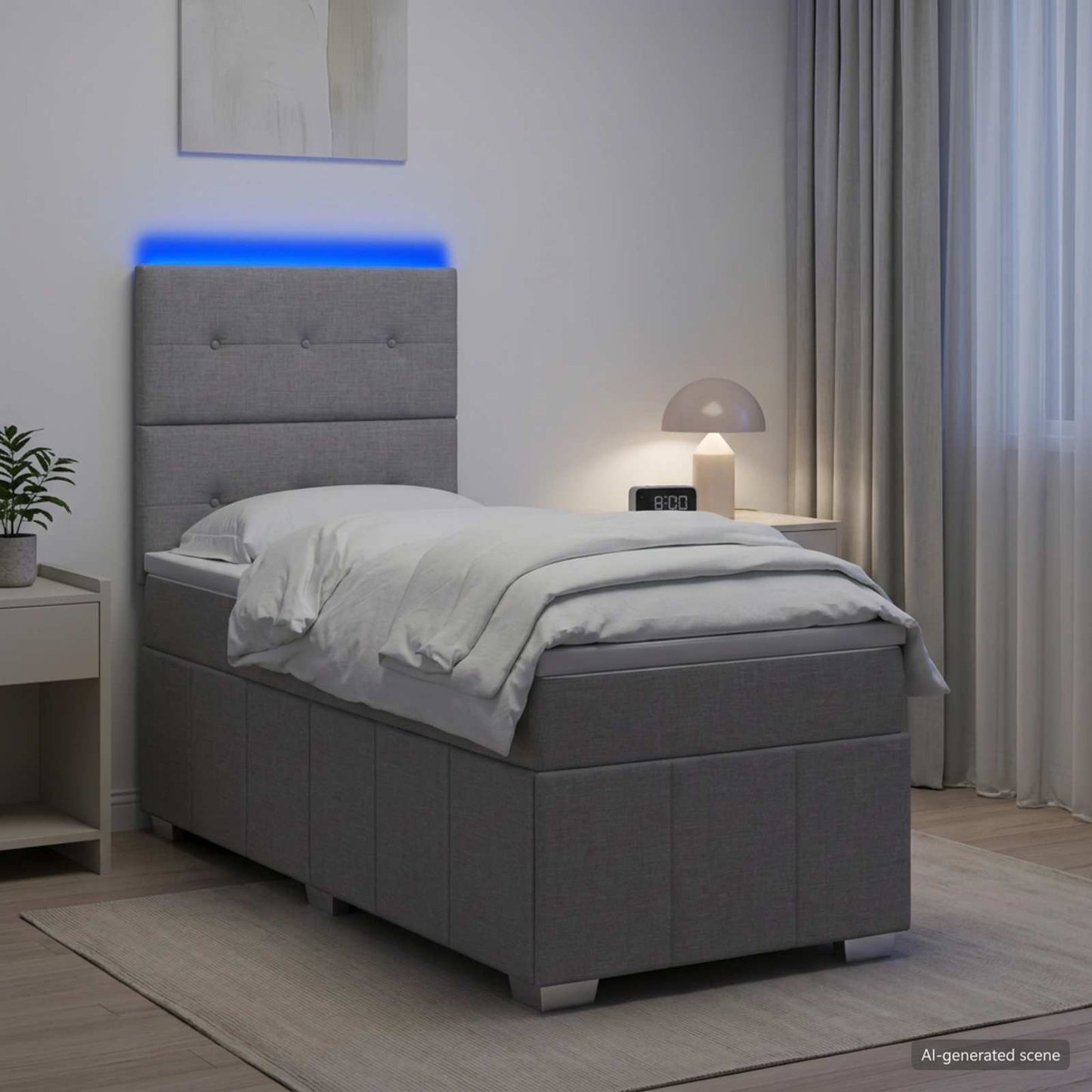 LED Boxspringbett mit Matratze Hellgrau 90 x 200 cm Stoff