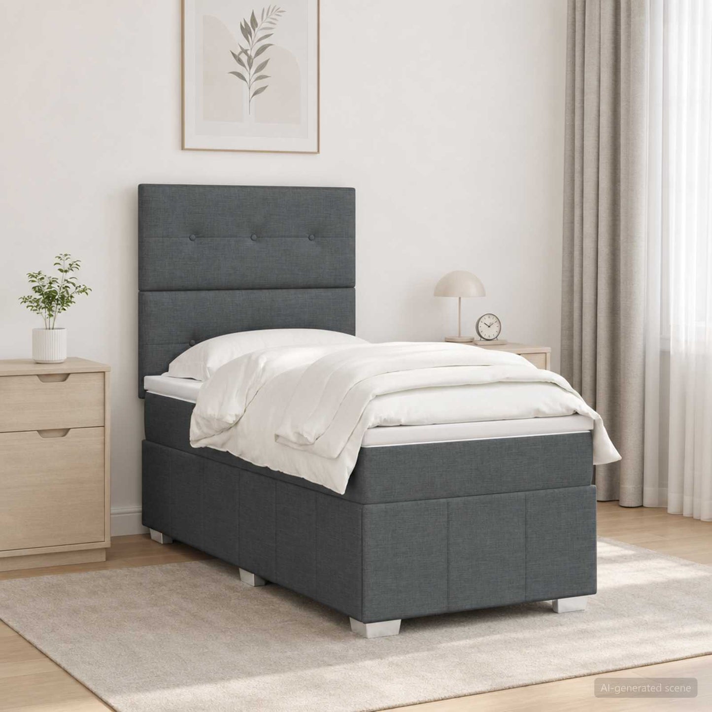 LED Boxspringbett mit Matratze Dunkelgrau 90 x 190 cm Stoff