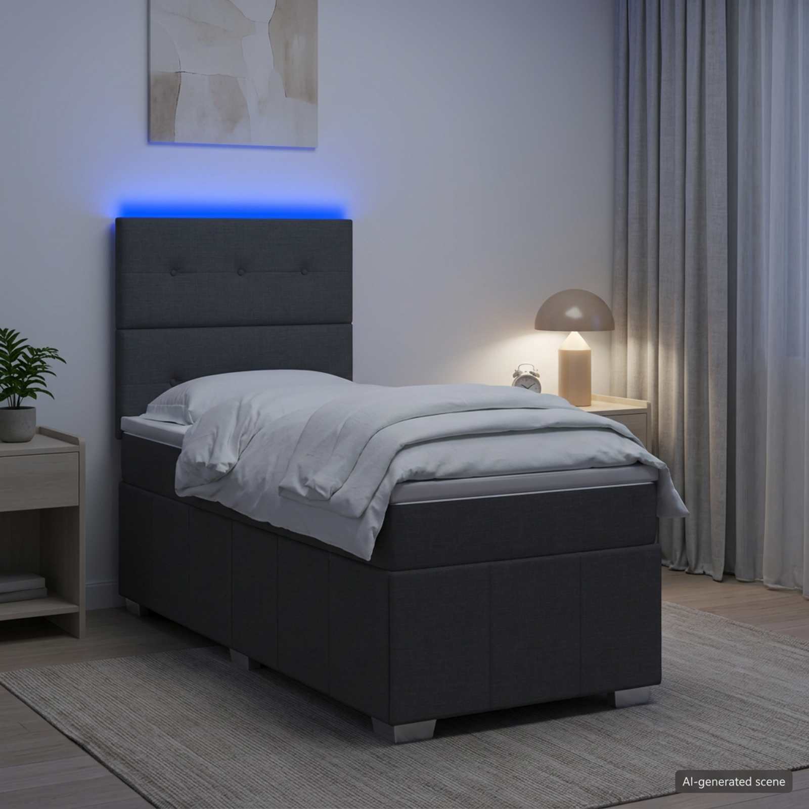 LED Boxspringbett mit Matratze Dunkelgrau 90 x 190 cm Stoff