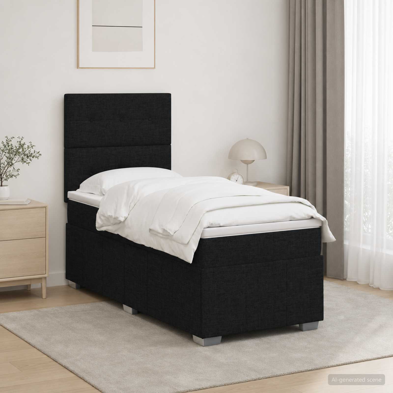 LED Boxspringbett mit Matratze Schwarz 90 x 200 cm Stoff