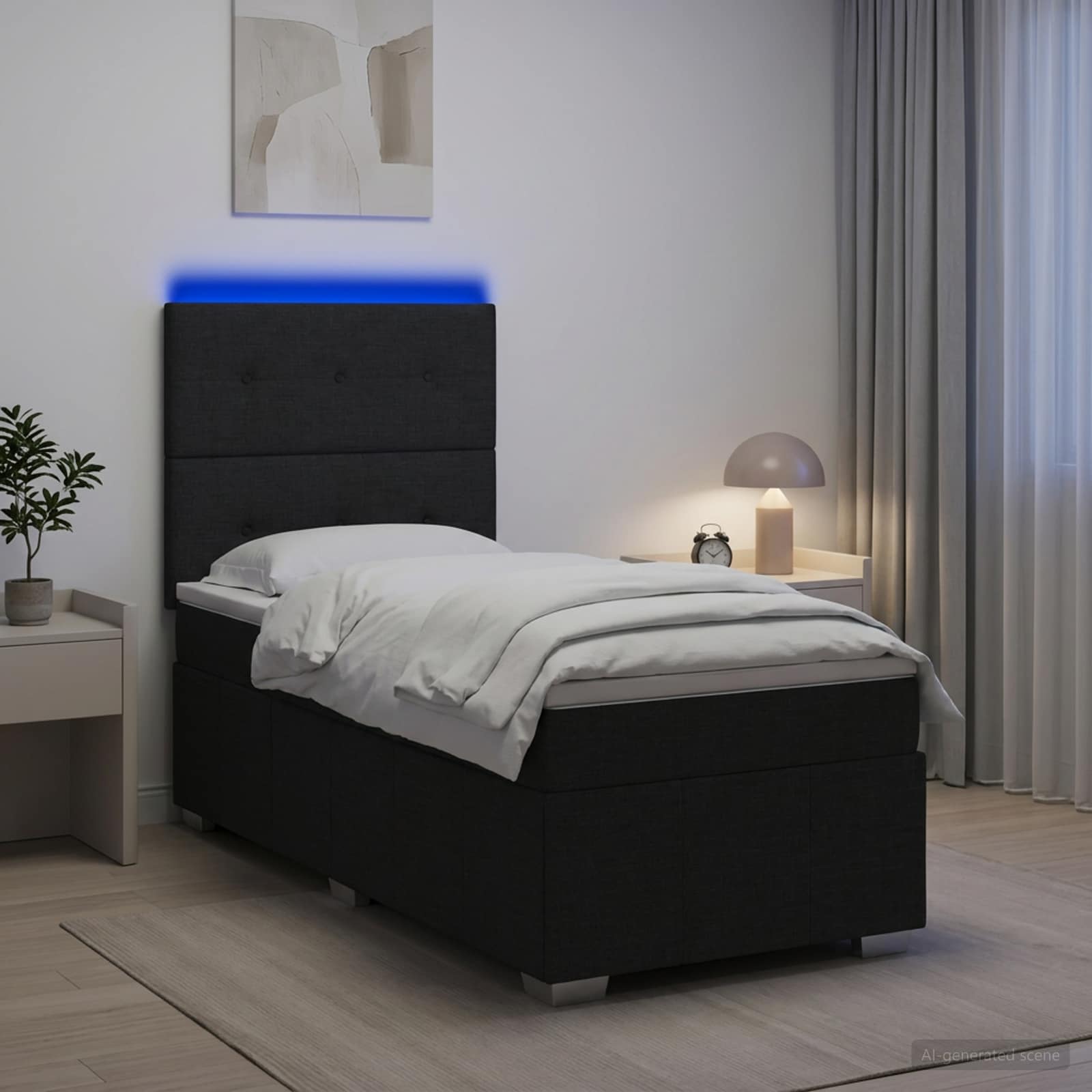 LED Boxspringbett mit Matratze Schwarz 90 x 200 cm Stoff