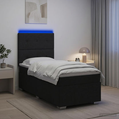LED Boxspringbett mit Matratze Schwarz 90 x 200 cm Stoff