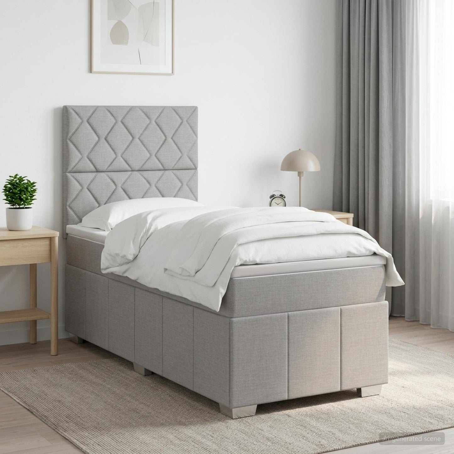 LED Boxspringbett mit Matratze Hellgrau 90 x 200 cm Stoff