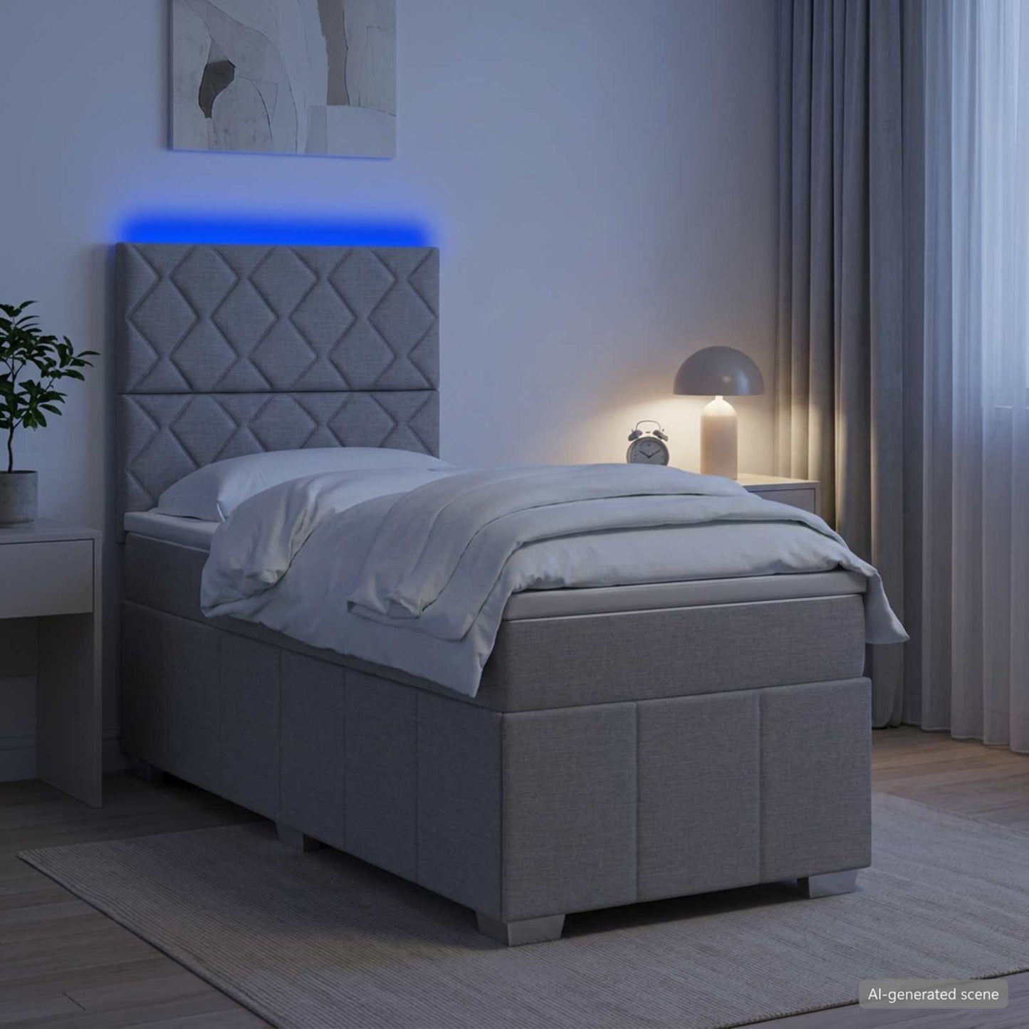 LED Boxspringbett mit Matratze Hellgrau 90 x 200 cm Stoff