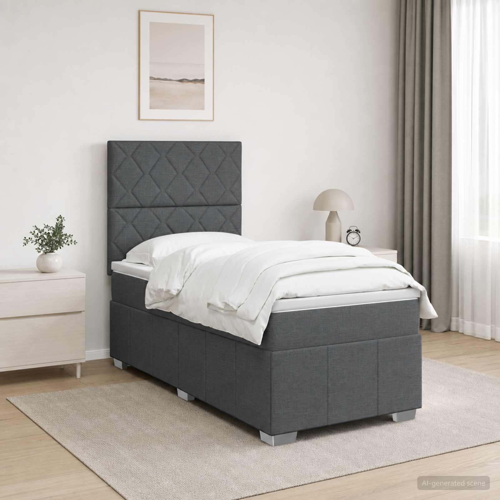 LED Boxspringbett mit Matratze Dunkelgrau 80 x 200 cm Stoff