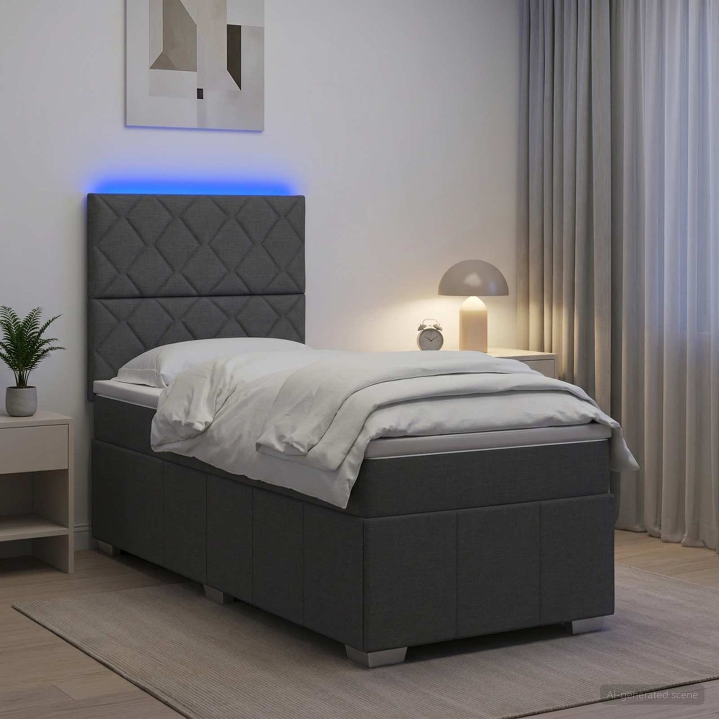 LED Boxspringbett mit Matratze Dunkelgrau 90 x 190 cm Stoff