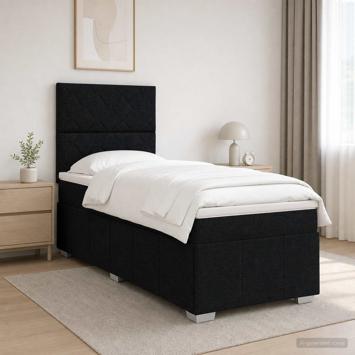 LED Boxspringbett mit Matratze Schwarz 100 x 200 cm Stoff