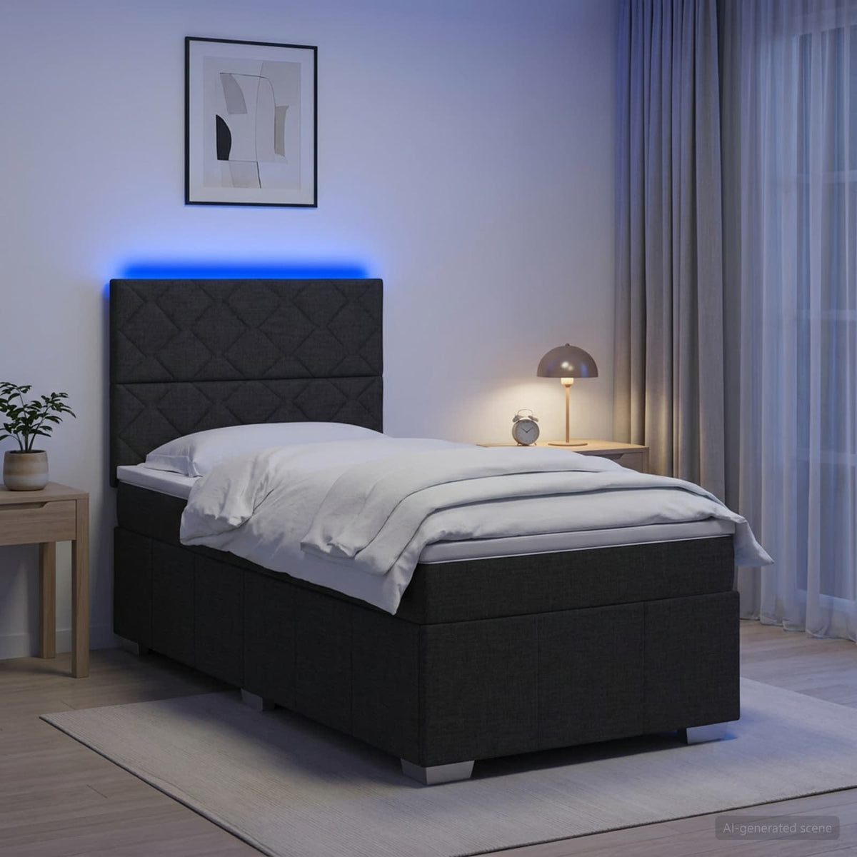 LED Boxspringbett mit Matratze Schwarz 100 x 200 cm Stoff