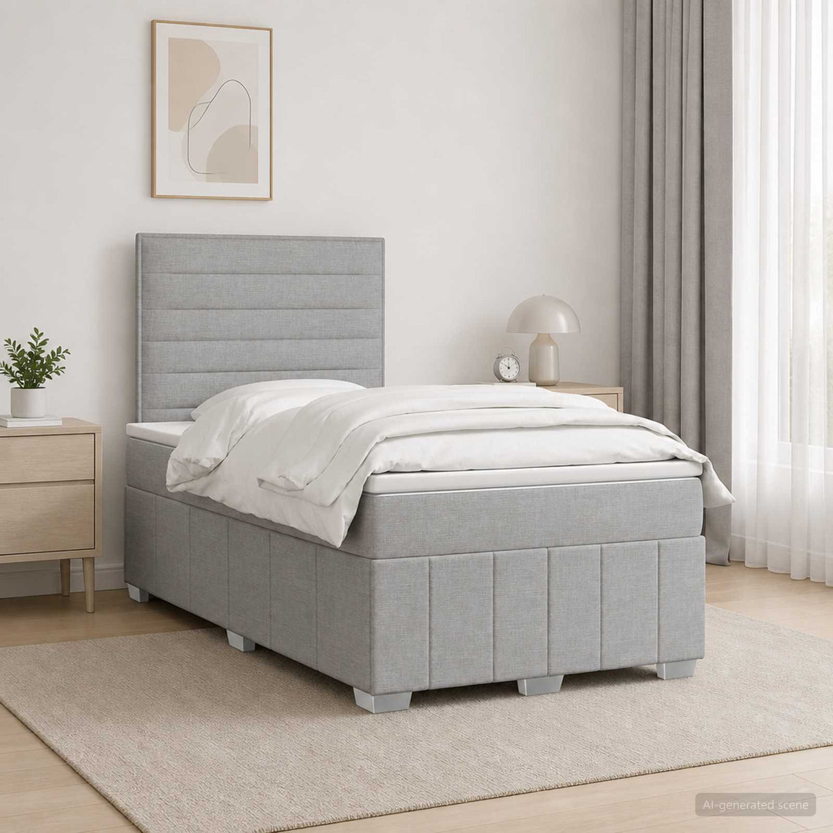 LED Boxspringbett mit Matratze Hellgrau 120 x 190 cm Stoff