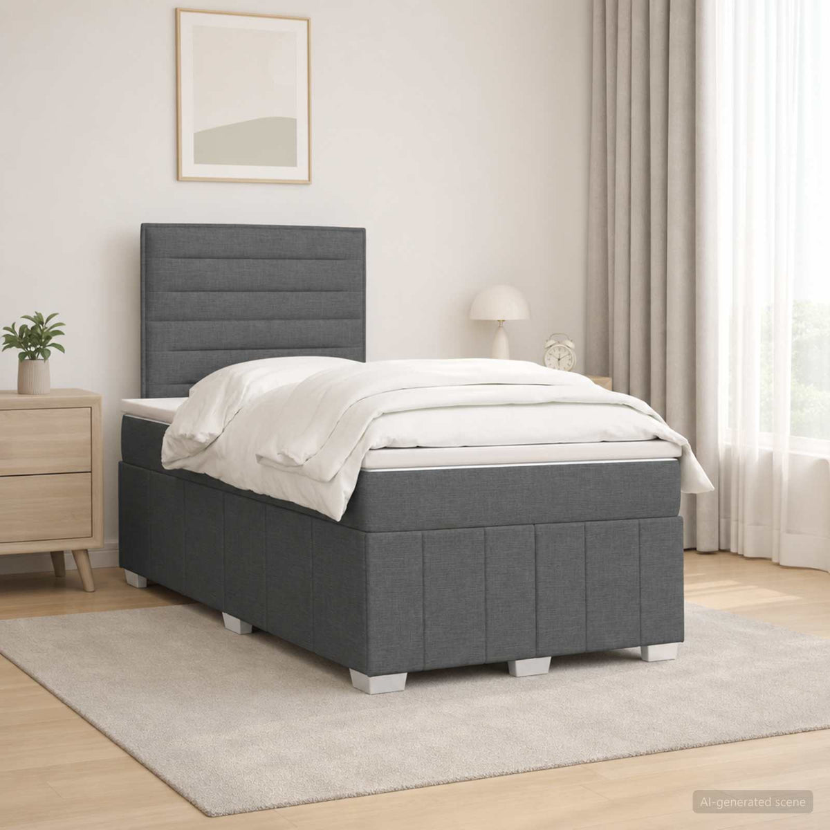 LED Boxspringbett mit Matratze Dunkelgrau 120 x 190 cm Stoff