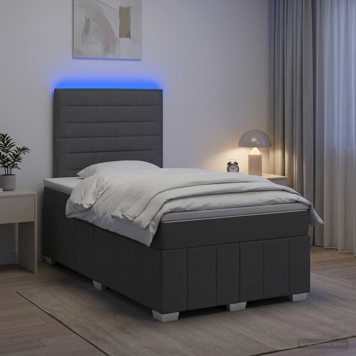 LED Boxspringbett mit Matratze Dunkelgrau 120 x 190 cm Stoff