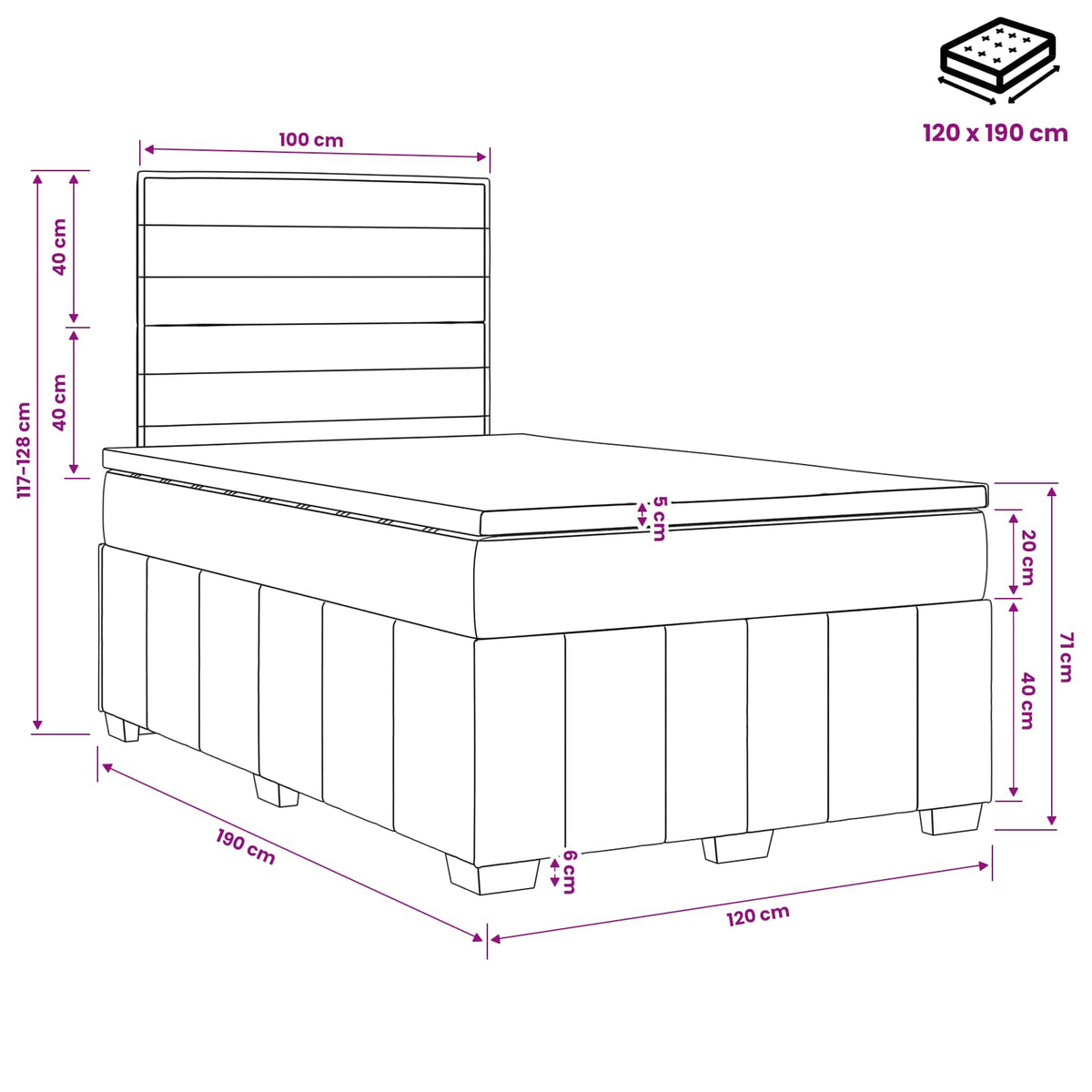 LED Boxspringbett mit Matratze Dunkelgrau 120 x 190 cm Stoff