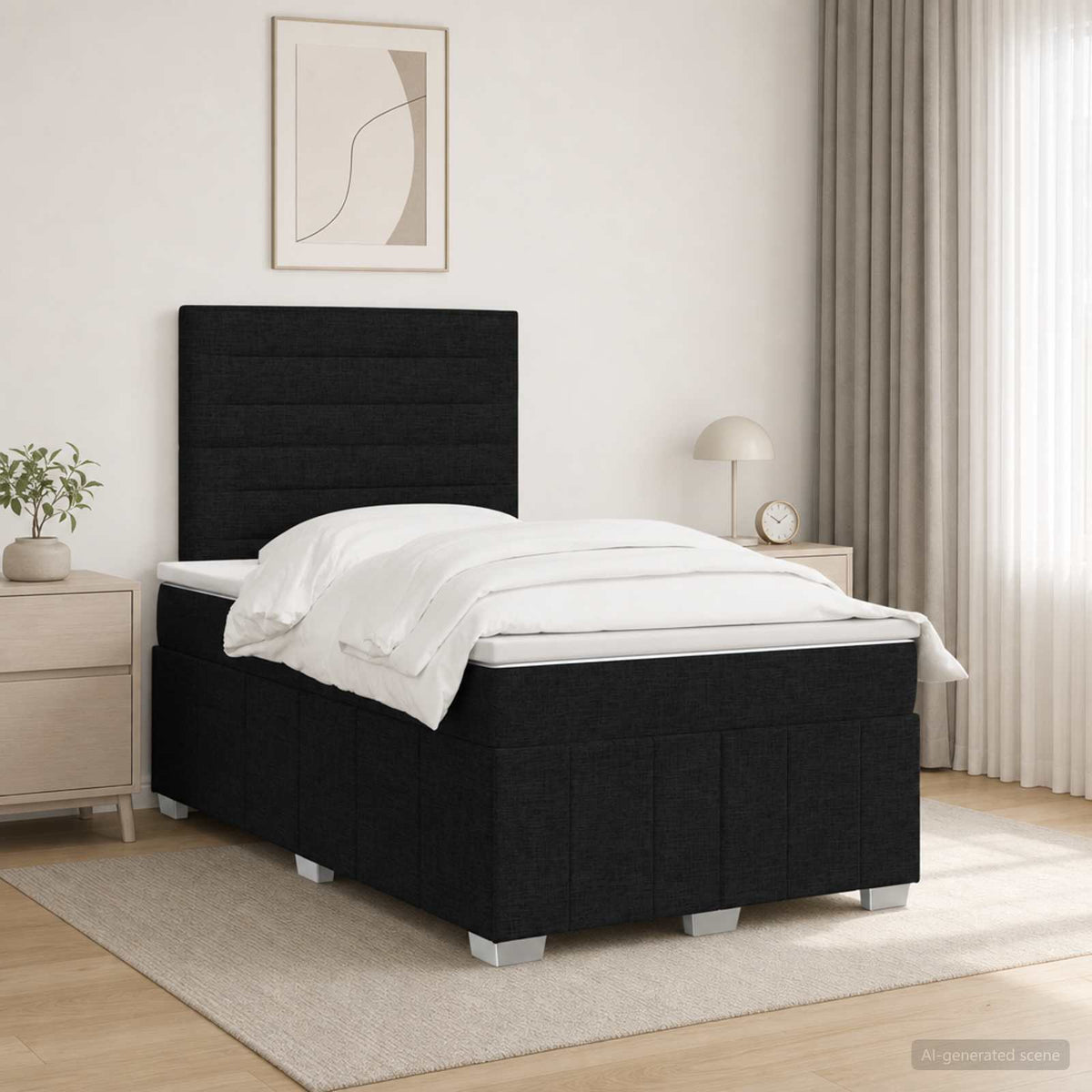 LED Boxspringbett mit Matratze Schwarz 120 x 190 cm Stoff