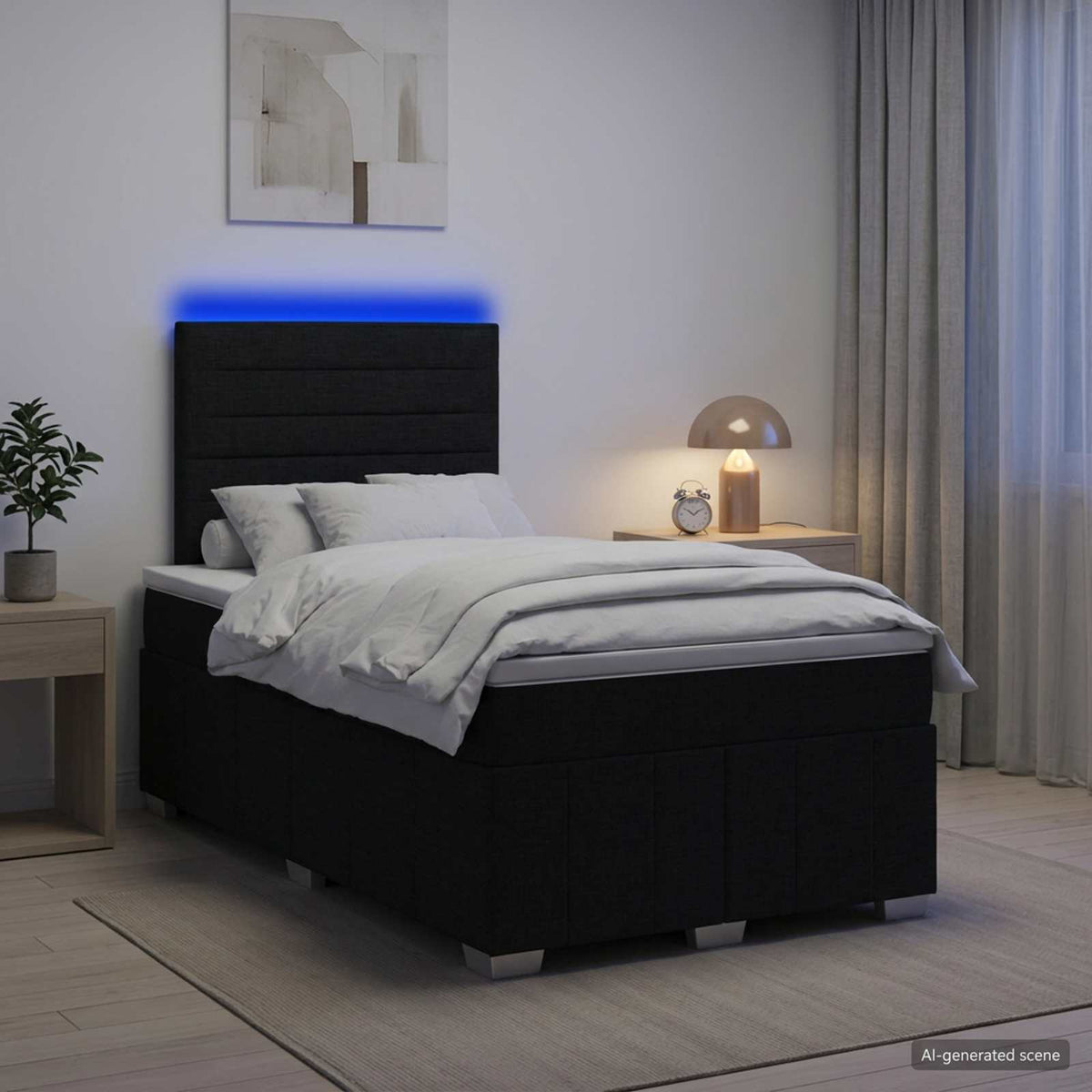 LED Boxspringbett mit Matratze Schwarz 120 x 190 cm Stoff