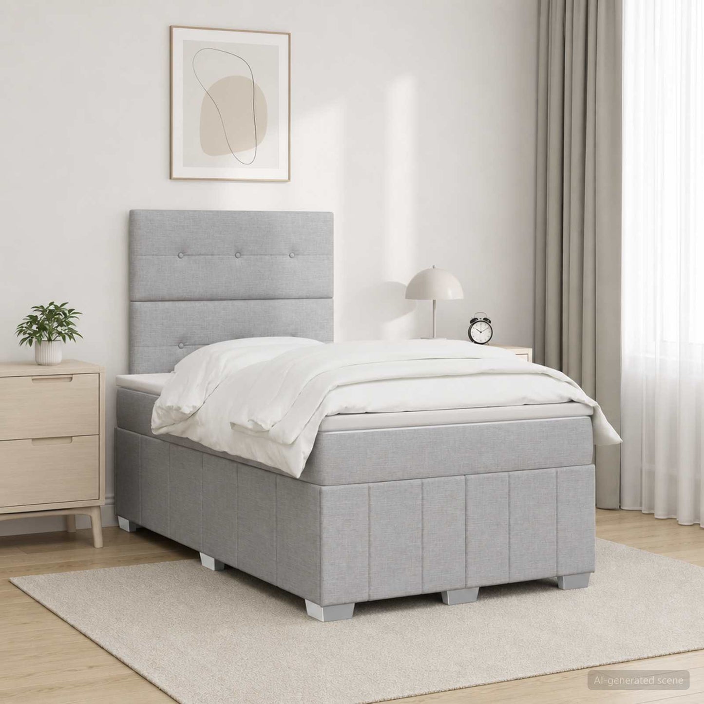 LED Boxspringbett mit Matratze Hellgrau 120 x 190 cm Stoff