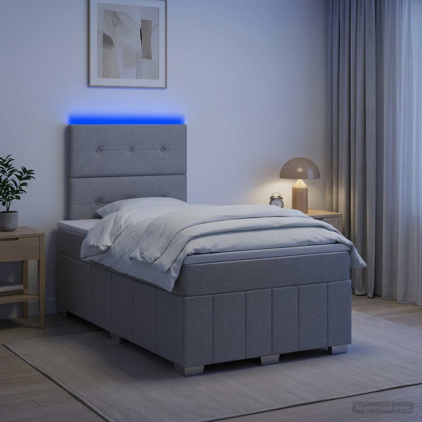 LED Boxspringbett mit Matratze Hellgrau 120 x 190 cm Stoff