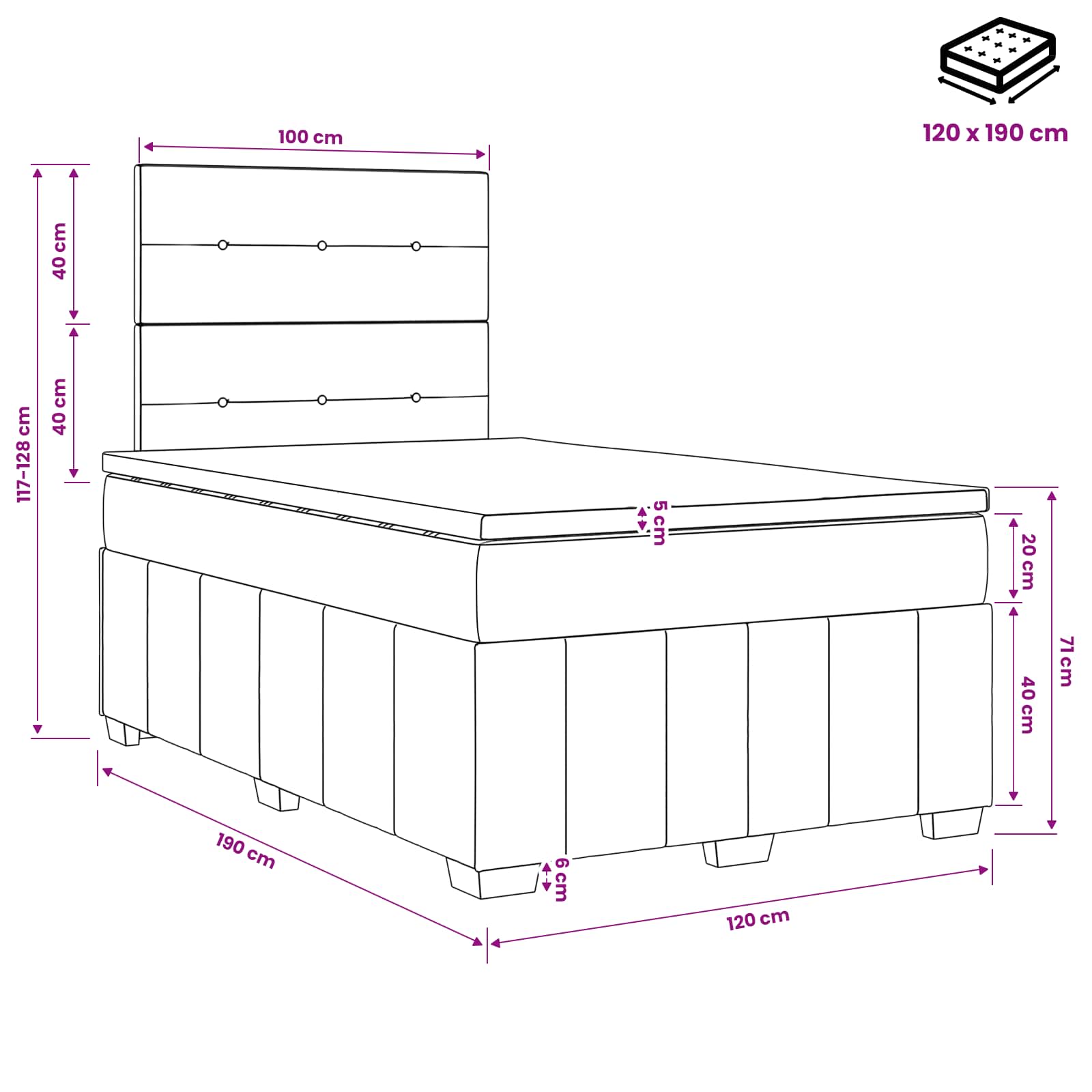 LED Boxspringbett mit Matratze Hellgrau 120 x 190 cm Stoff