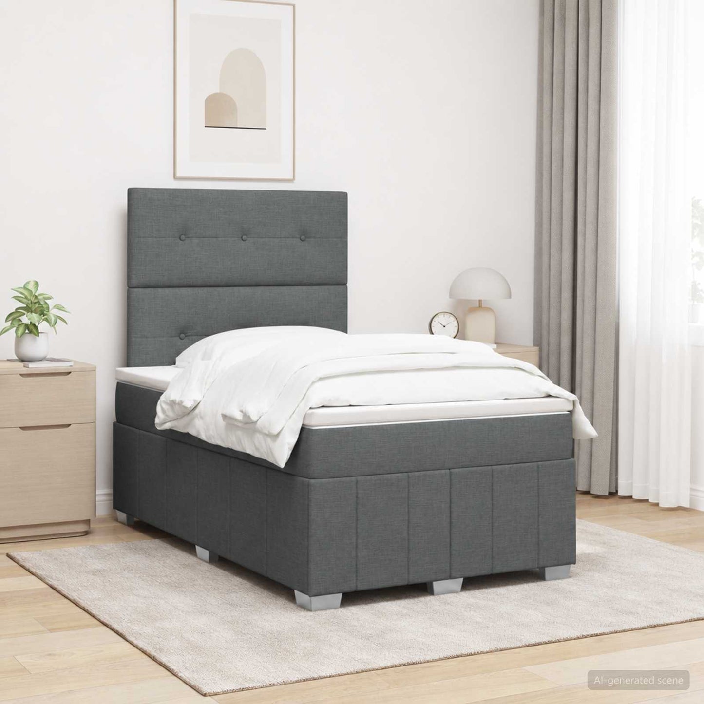 LED Boxspringbett mit Matratze Dunkelgrau 120 x 190 cm Stoff